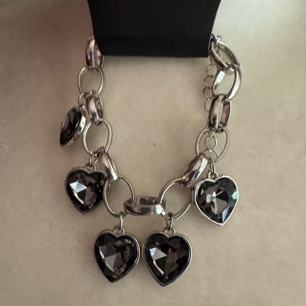 Heart Charm Bracelet in Silver and Black
